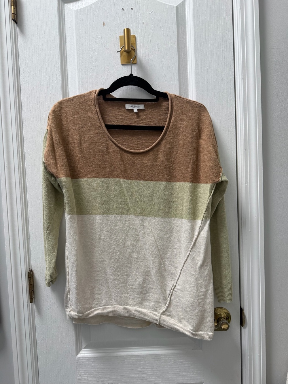 Madewell Colorblock Lightweight Knit Sweater - Tan, Sage & Cream